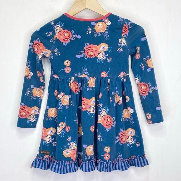 Matilda Jane Choose Your Own Path Dress Girls 8 Teal Pink Floral Twirly Ruffles - Picture 6 of 7